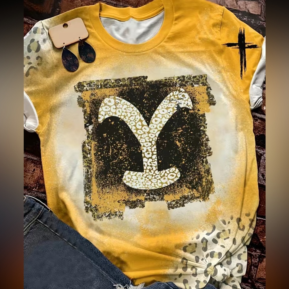 Yellowstone western style gold and brown leopard print plus size t-shirt